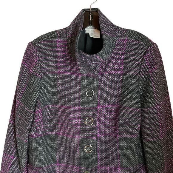 Carlisle Jacket Tweed Wool Blend Button Snap Front Black Pink Grey Weave Size 14 - Picture 8 of 12
